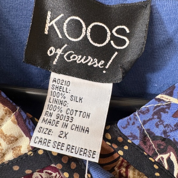 Koos of Course Reversible Quilted Silk Jacket size 2X Blue Red Button Front‎ NWT - Picture 6 of 7